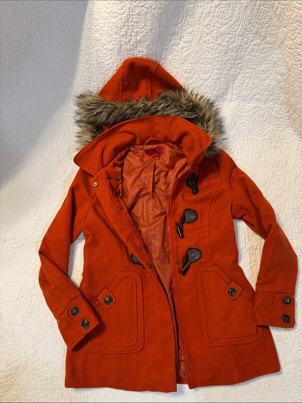 Women’s Vintage Y2K Hooded Toggle Coat Burnt Orange